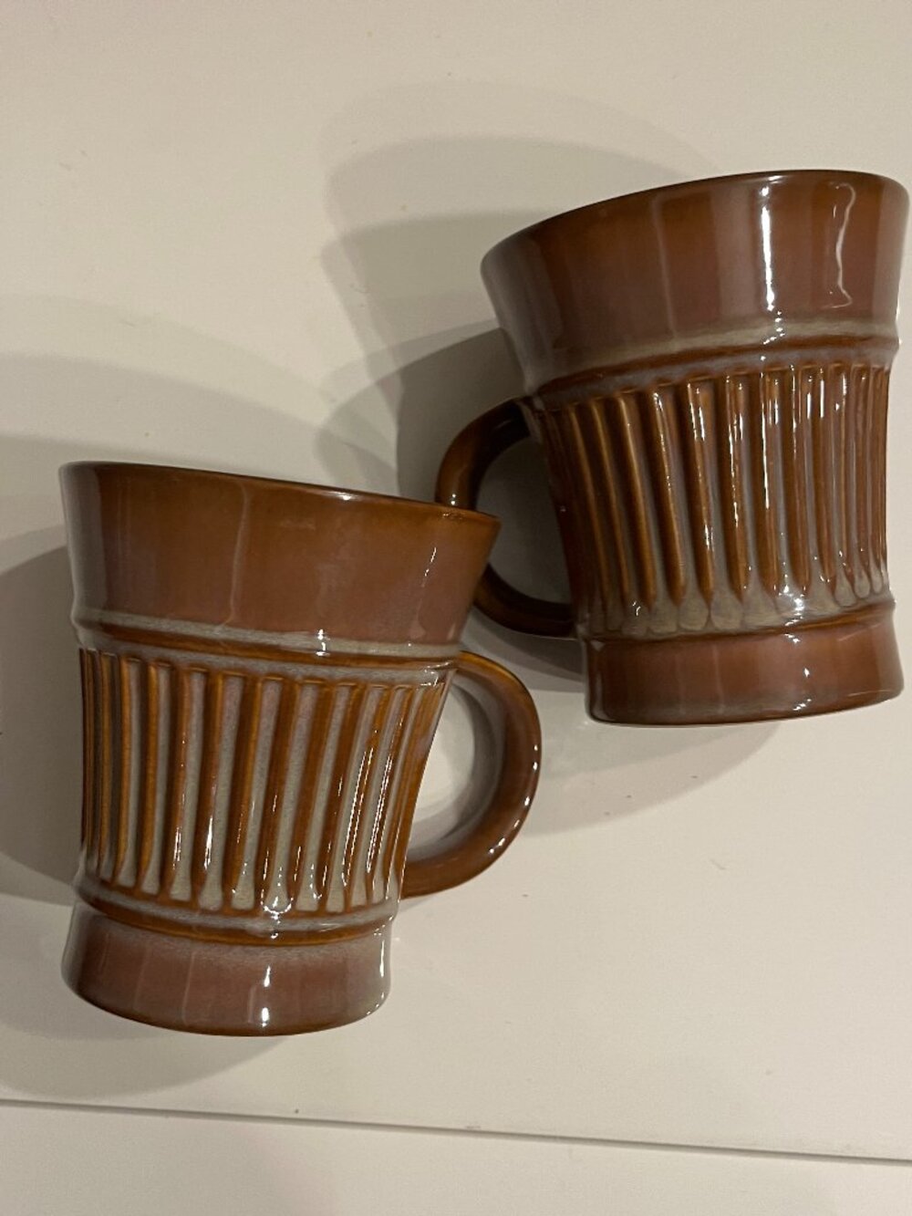Mugs - Dansk Flamestone Brown Ribbed Mugs Set of 2 JHQ Mid Century Modern